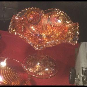 Imperial Marigold Carnival Glass Pedestal Bowl